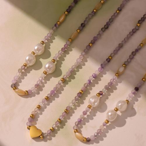 Gemstone Jewelry karoliai, 304 Nerūdijantis plienas, su Natūralus akmuo, padengtą, Bižuterijos & įvairių stilių pasirinkimas & moters, multi-colored, Pardavė PC