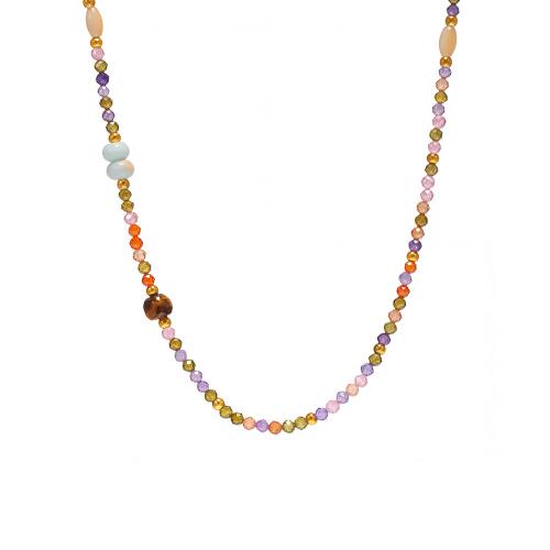 Handgemaakte halsketting, 304 roestvrij staal, met Cubic Zirconia, plated, mode sieraden & voor vrouw, multi-gekleurde, Verkocht door PC