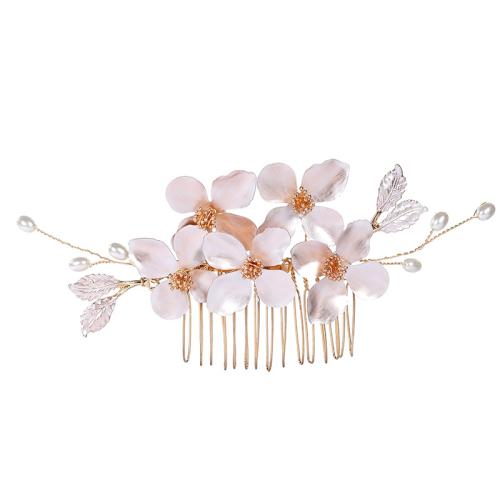 Decorative Hair Combs Zinc Alloy with brass wire & Polymer Clay & Plastic Pearl handmade fashion jewelry & for woman golden Sold By PC