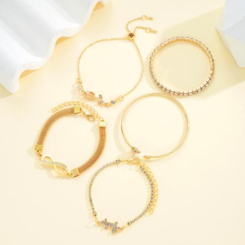 Sinc Alloy Bracelet, le Crystal, plátáilte, 5 phíosa & stíleanna éagsúla do rogha & do bhean, órga, Díolta De réir Socraigh