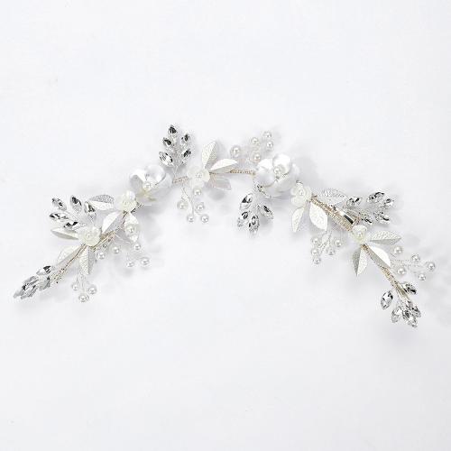 Bruids haarbloemen, Zinc Alloy, met koperdraad & Polymer Clay & Kristal & Plastic Pearl, handgemaakt, mode sieraden & voor vrouw, zilver, 220x60x5mm, Verkocht door PC