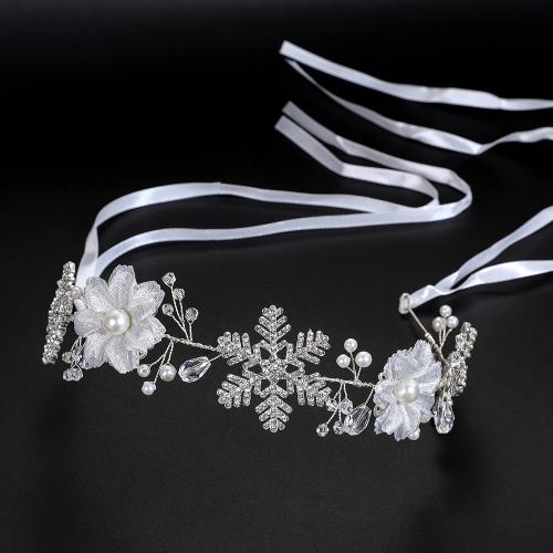 Bruids haarkransen, Zinc Alloy, met Gaas & koperdraad & Kristal & Plastic Pearl, handgemaakt, mode sieraden & voor vrouw & met strass, zilver, 320x70x10mm, Verkocht door PC