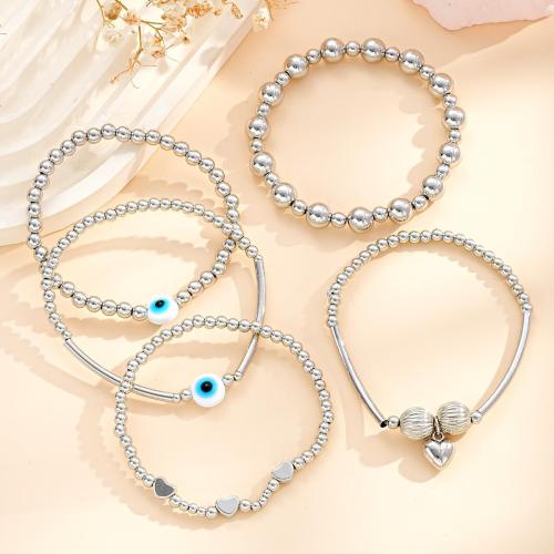 Zinklegering armbandkettingen, Zinc Alloy, met Elastische draad & Copper Coated Plastic & Plastic Pearl, plated, 5 stuks & mode sieraden & uniseks, oorspronkelijke kleur, Verkocht door Stel