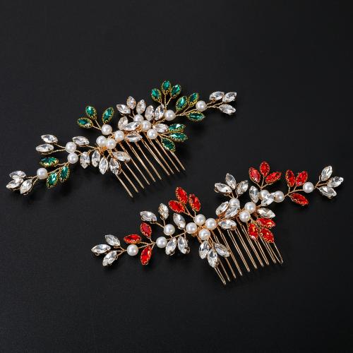 Decoratieve Kammen, Zinc Alloy, met koperdraad & Bergkristal & Plastic Pearl, handgemaakt, mode sieraden & voor vrouw, meer kleuren voor de keuze, 140x65x5mm, Verkocht door PC