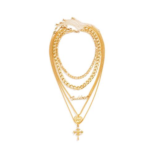 Lo zinco in lega gioielli collana, lega in zinco, with catena in alluminio & catena di ferro, placcato, 5 pezzi & gioielli di moda & per la donna, dorato, Venduto da set