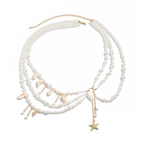 Body Chain Sieraden, Zinc Alloy, met Schelp & Copper Coated Plastic & Plastic Pearl, plated, verschillende stijlen voor de keuze & voor vrouw, gouden, Verkocht door PC