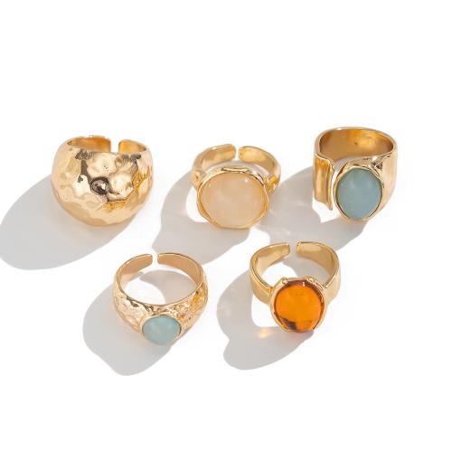 Zinklegering Ring Set, Zinc Alloy, met Acryl, plated, 5 stuks & mode sieraden & uniseks, meer kleuren voor de keuze, Verkocht door PC