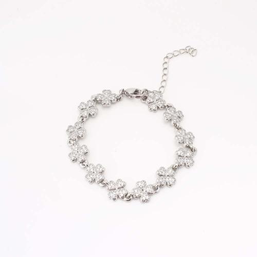 Mässing Armband, Blomma, mode smycken & micro bana cubic zirconia & för kvinna, silver, Säljs av PC