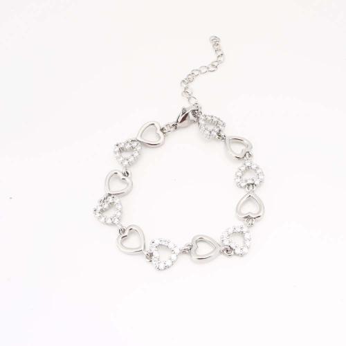 Mässing Armband, Hjärta, mode smycken & micro bana cubic zirconia & för kvinna & ihålig, silver, Säljs av PC