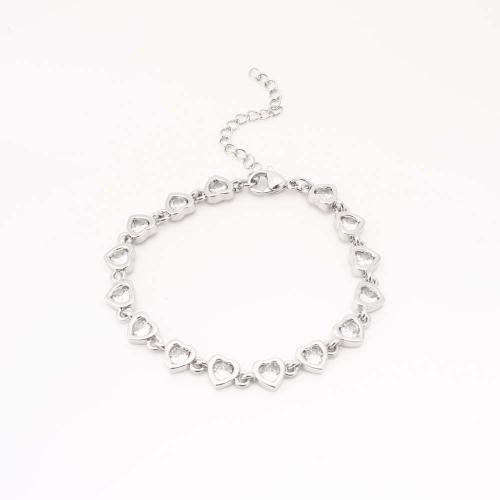 Mässing Armband, Hjärta, mode smycken & micro bana cubic zirconia & för kvinna, silver, Säljs av PC