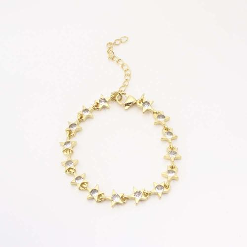 Messing Armbånd, Stjerne, mode smykker & Micro Pave cubic zirconia & for kvinde, gylden, Solgt af PC