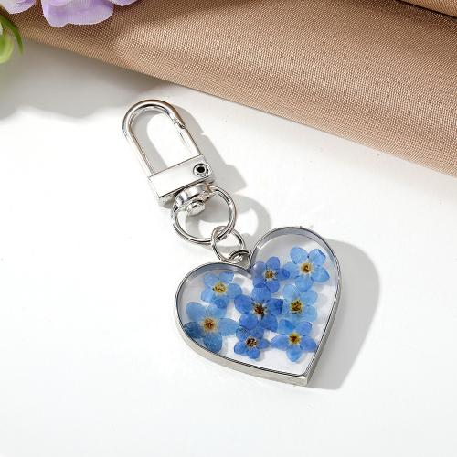 Sleutelhanger, Hars, met Gedroogde bloem & Zinc Alloy, Hart, epoxy sticker, mode sieraden & voor vrouw, 70x30mm, Verkocht door PC