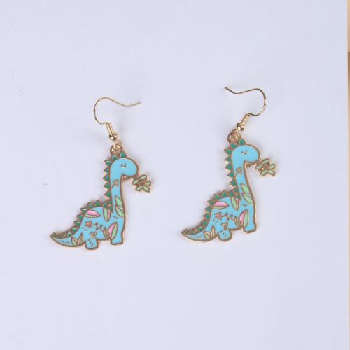 Zinc Alloy Drop Earring Dinosaur gold color plated for woman & enamel Sold By Pair
