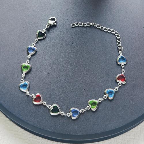 Stainless Steel Jewelry Bracelet 304 Stainless Steel plated fashion jewelry & micro pave cubic zirconia silver color Sold By PC