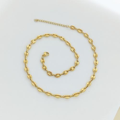 Stainless Steel Chain halskæde, 304 rustfrit stål, guldfarve belagt, mode smykker, gylden, Solgt af PC