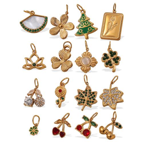 Stainless Steel Pendants 304 Stainless Steel with Crystal 18K gold plated DIY Sold By PC