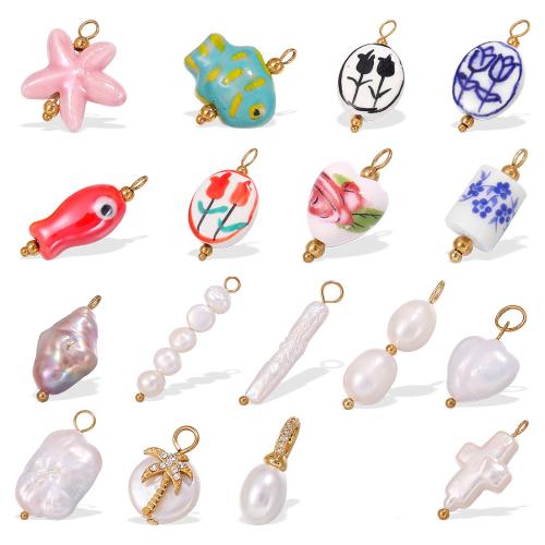 Stainless Steel Pendants 304 Stainless Steel with Porcelain 18K gold plated DIY Sold By PC
