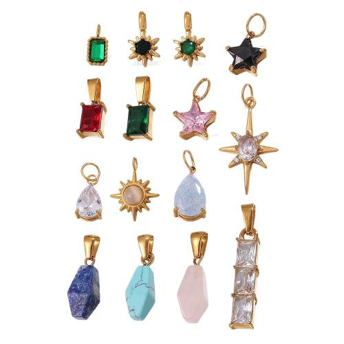 Stainless Steel Pendants 304 Stainless Steel with Cubic Zirconia 18K gold plated DIY Sold By PC