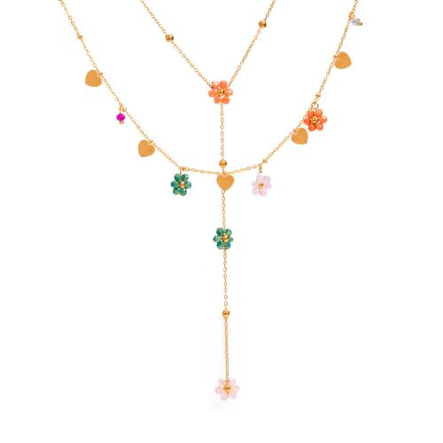Collana in acciaio inossidabile, 304 acciaio inox, with Perle di vetro, with 5cm extender chain, Placcato oro 18K, gioielli di moda & per la donna, Lunghezza 40 cm, Venduto da PC