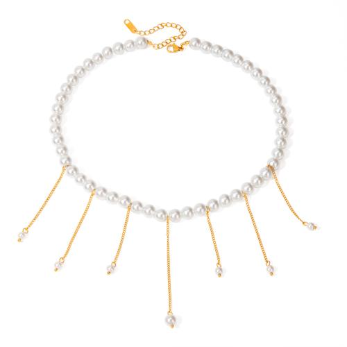 Nerezová ocel šperky náhrdelník, 304 Stainless Steel, s Plastové Pearl, s 5cm extender řetězce, 18K pozlacené, módní šperky & pro ženy, Délka 35 cm, Prodáno By PC