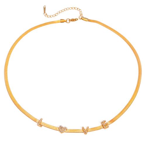 Stainless Steel Chain halskæde, 304 rustfrit stål, 18K forgyldt, mode smykker & for kvinde & med rhinestone, Solgt af PC