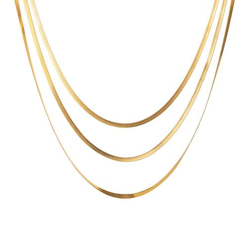 Stainless Steel Chain halskæde, 304 rustfrit stål, 18K forgyldt, tre lag & mode smykker & for kvinde, Længde Ca. 21-50 cm, Solgt af PC