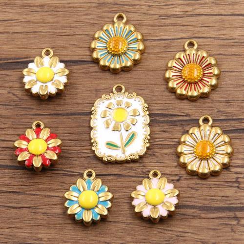 Stainless Steel Flower Pendant 304 Stainless Steel gold color plated DIY & enamel Sold By Bag