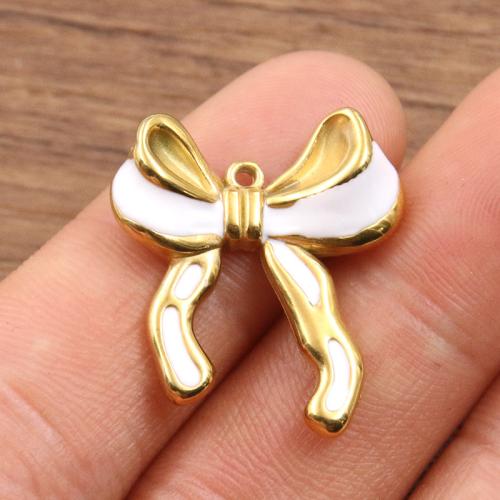 Stainless Steel Pendants 304 Stainless Steel Bowknot gold color plated DIY & enamel Sold By Bag