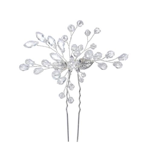 Bridal Hair Pins Zinc Alloy with brass wire & Crystal handmade fashion jewelry & for woman silver color Sold By PC