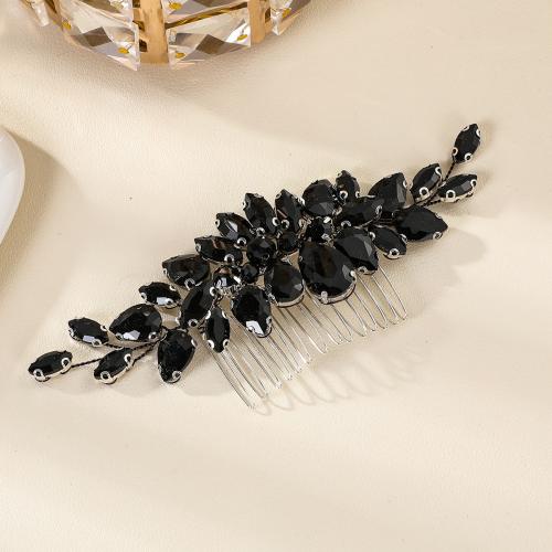 Bridal Decorative Hair Comb Zinc Alloy with brass wire & Crystal handmade fashion jewelry & for woman black Sold By PC