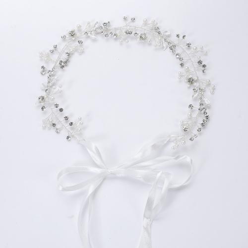 Hår Krans, Zink Alloy, med mässingstråd & STRASS & Plast Pearl, handgjord, mode smycken & för kvinna, silver, 340x30x5mm, Säljs av PC