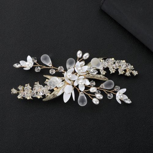 Bridal Hair Pins Zinc Alloy with brass wire & Crystal & Plastic & Plastic Pearl handmade fashion jewelry & for woman golden Sold By PC