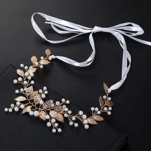 Bridal Hair Wreath Zinc Alloy with brass wire & Plastic Pearl handmade fashion jewelry & for woman golden Sold By PC