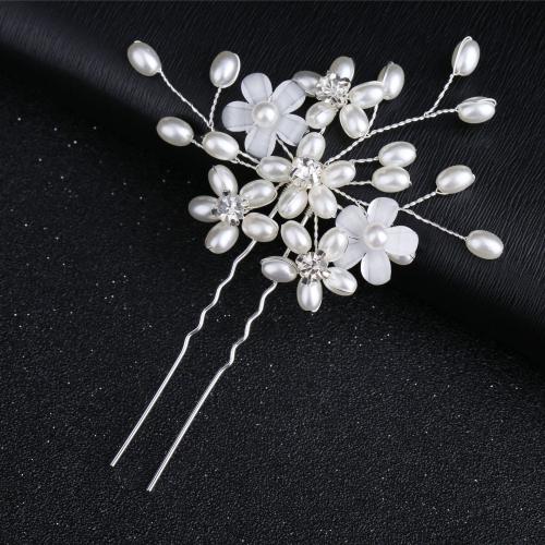 Brudhår stift, Zink Alloy, med mässingstråd & Plast Pearl, handgjord, mode smycken & för kvinna & med strass, silver, 100x25x5mm, Säljs av PC
