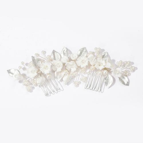 Bröllops Dekorativa hår kam, Zink Alloy, med mässingstråd & Plast Pearl, handgjord, mode smycken & för kvinna, silver, Säljs av PC