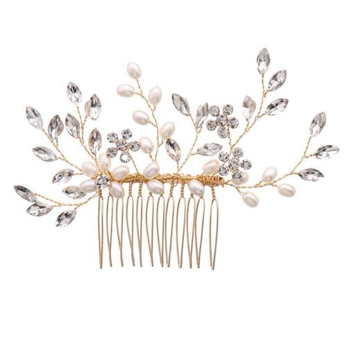 Bridal Maisiúil Gruaige Cíor, Sinc Alloy, le sreang práis & Crystal & Pearl Plaisteacha, lámhdhéanta, jewelry faisin & do bhean, dathanna níos mó le haghaidh rogha, 140x85x10mm, Díolta De réir PC