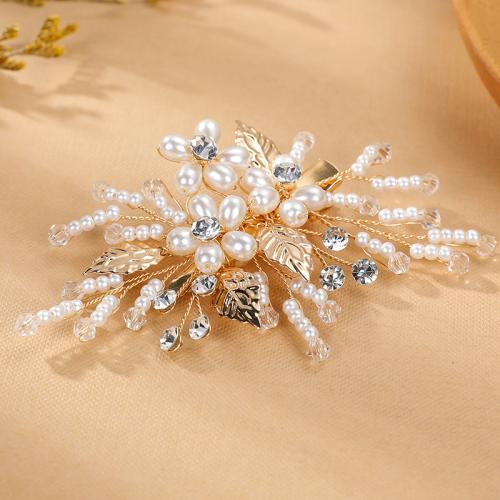 Alligator Hair Clip Zinc Alloy with brass wire & Crystal & Plastic Pearl handmade fashion jewelry & for woman golden Sold By PC