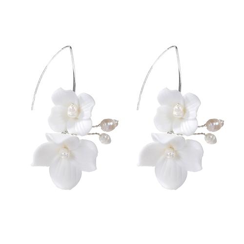 Zinc Alloy Drop Earrings with brass wire & Polymer Clay & Plastic Pearl handmade fashion jewelry & for woman silver color Sold By PC