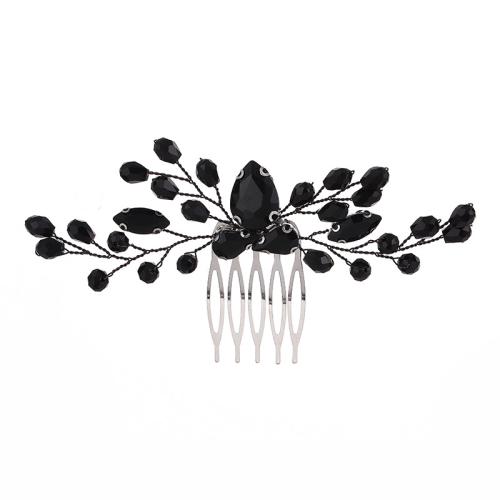 Bridal Maisiúil Gruaige Cíor, Sinc Alloy, le sreang práis & Crystal, lámhdhéanta, jewelry faisin & do bhean, dubh, 130x75x10mm, Díolta De réir PC