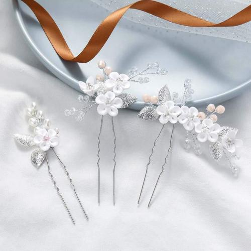 Hair Bands Zinc Alloy with brass wire & Polymer Clay & Crystal & Plastic Pearl handmade three pieces & fashion jewelry & for woman Sold By Set