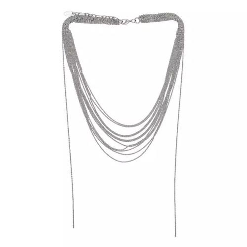 Mode Multi Layer halsband, Mässing, plated, mode smycken & flerskikts & för kvinna, silver, Längd Ca 72 cm, Säljs av PC