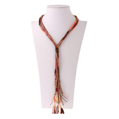 Fashion Fringe Necklace Zinc Alloy with PU Leather & Acrylic fashion jewelry & for woman Length Approx 60 cm Sold By PC
