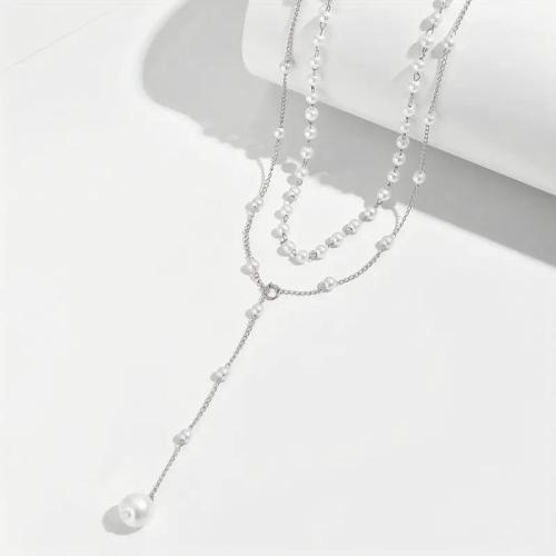 Multi Layer Necklace Zinc Alloy with Plastic Pearl plated Double Layer & fashion jewelry & for woman Sold By PC