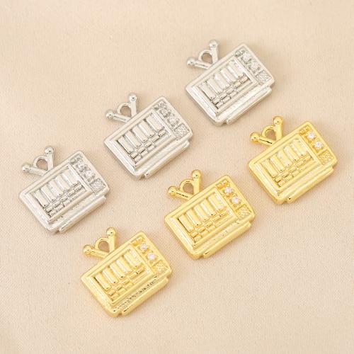 Terningformet Zirkon Micro Pave Messing vedhæng, Tv, forgyldt, du kan DIY & Micro Pave cubic zirconia, flere farver til valg, nikkel, bly & cadmium fri, 10pc'er/Bag, Solgt af Bag