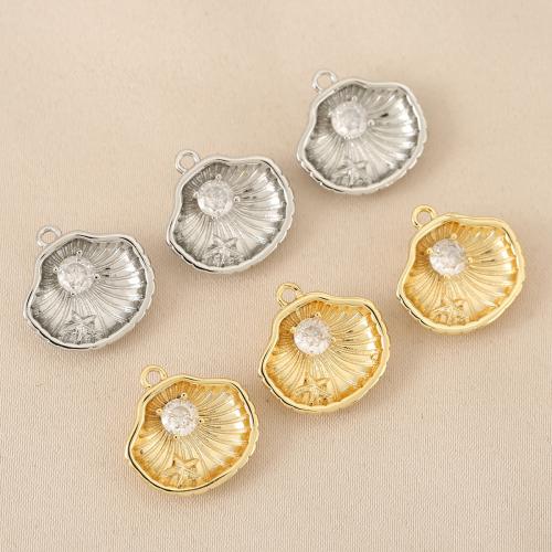 Terningformet Zirkon Micro Pave Messing vedhæng, Shell, Shell, forgyldt, du kan DIY & Micro Pave cubic zirconia, flere farver til valg, 10pc'er/Bag, Solgt af Bag