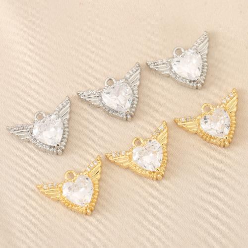 Cirkónia mikro Pave Sárgaréz Medál, Wing Forma, galvanizált, DIY & mikro egyengetni cirkónia, több színt a választás, nikkel, ólom és kadmium mentes, 10PC-k/Bag, Által értékesített Bag
