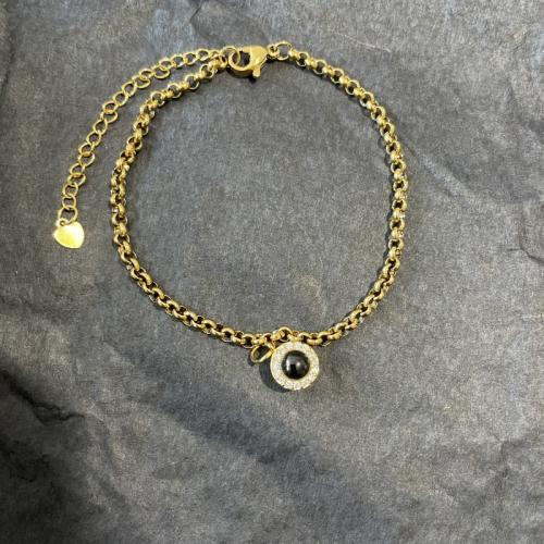 Titanium Steel Miniature Projection Bracelet with Brass plated fashion jewelry & Unisex & with rhinestone Length Approx 8.3 Inch Sold By PC