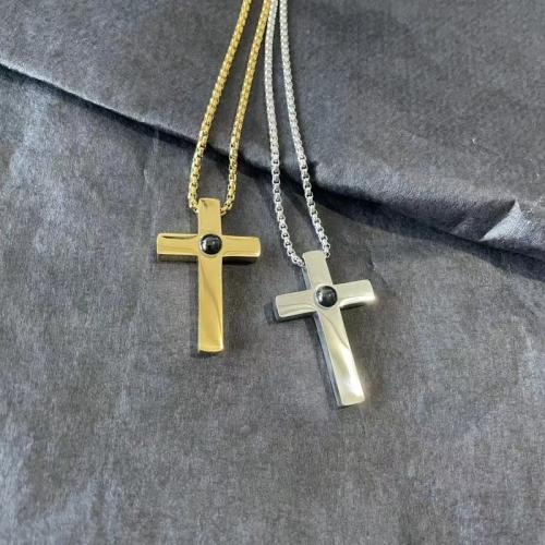 Cruach Tíotáiniam Muince Teilgean Miniature, Cross, plátáilte, jewelry faisin & unisex, dathanna níos mó le haghaidh rogha, Fad Thart 17.7 Inse, Díolta De réir PC