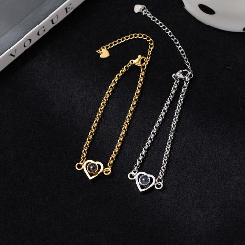 Titanium Steel Miniature Projection Bracelet Heart plated fashion jewelry & Unisex Length Approx 10.2 Inch Sold By PC