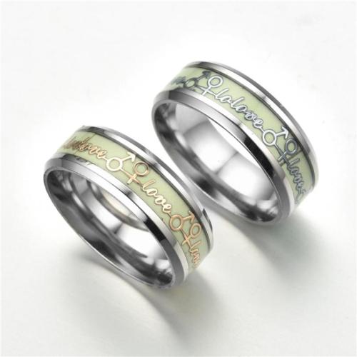 304 rostfritt stål Finger Ring, plated, Unisex & olika storlek för val & med bokstaven mönster & luminated, fler färger för val, Storlek:6-13, Säljs av PC